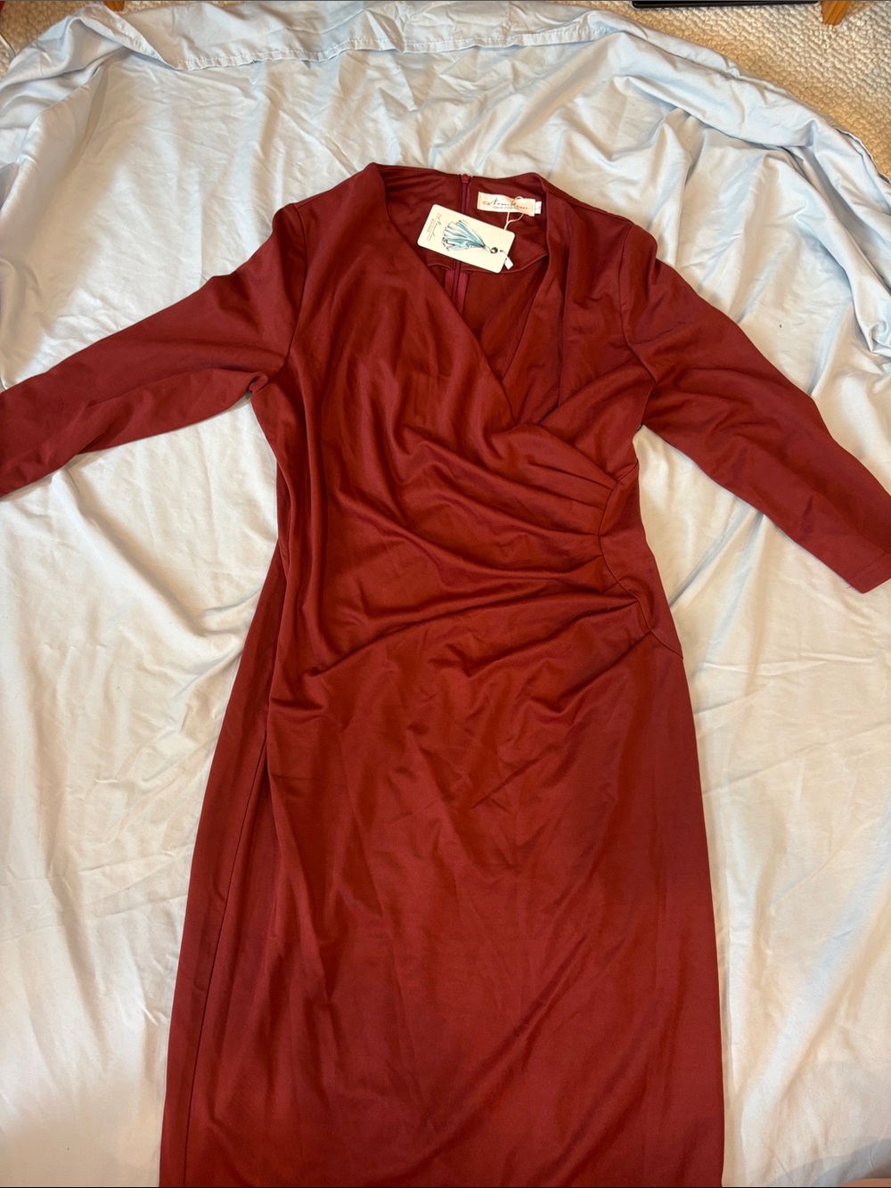 Leota Rust Wrap-Effect Long Sleeve Dress